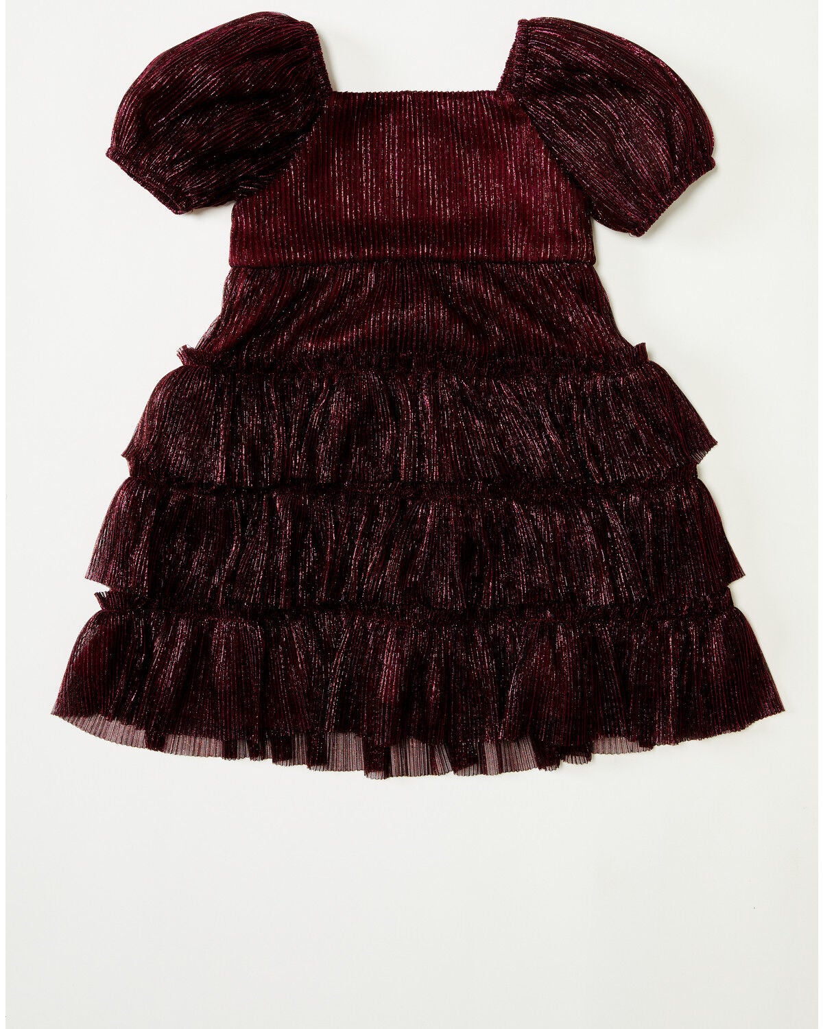 Image #2 - Sugar California Toddler Girls' Lurex Short Puff Sleeve Dress, Burgundy, hi-res
