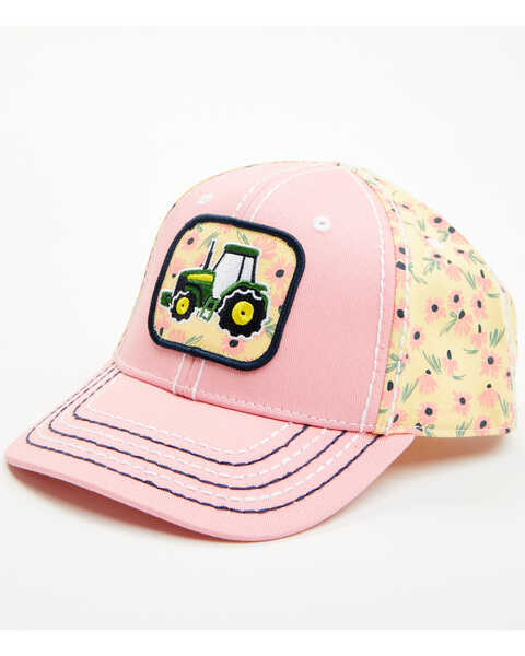 Image #1 - John Deere Girls' Floral Print Tractor Patch Ball Cap , Pink, hi-res