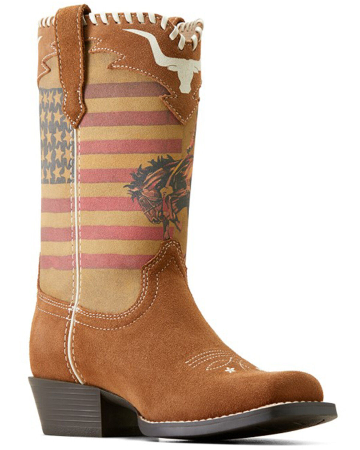 Image #1 - Ariat X Rodeo Quincy Girls' American Cowboy Futurity Western Boots - Broad Square Toe, Brown, hi-res