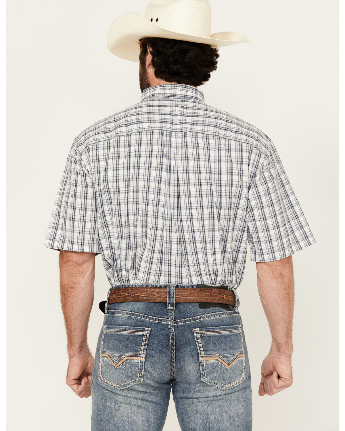Image #4 - George Strait by Wrangler Men's Plaid Print Short Sleeve Button-Down Stretch Western Shirt, White, hi-res