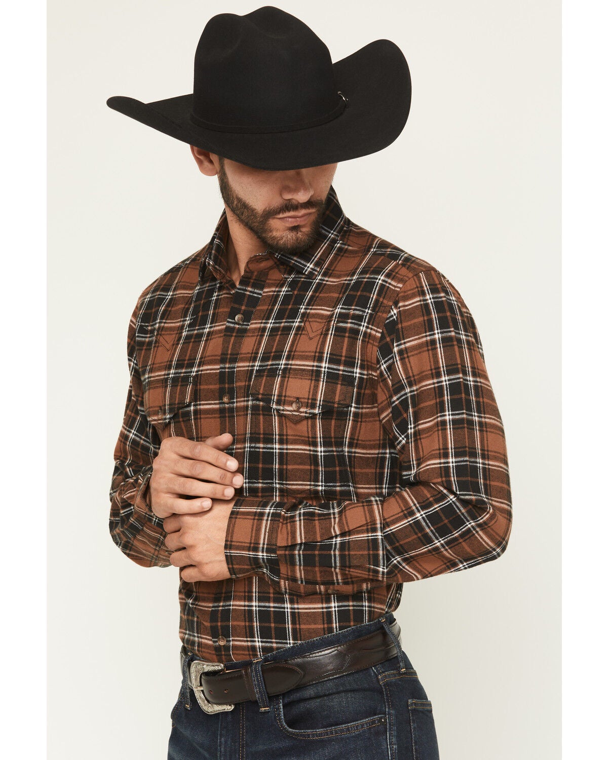 Cody James Black 1978&reg; Men's Caddis Plaid Print Long Sleeve Button-Down Western Shirt, Brown, hi-res