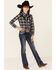 Roper Girls' Plaid Print Fancy Applique Yoke Long Sleeve Snap Western Shirt , Black, hi-res