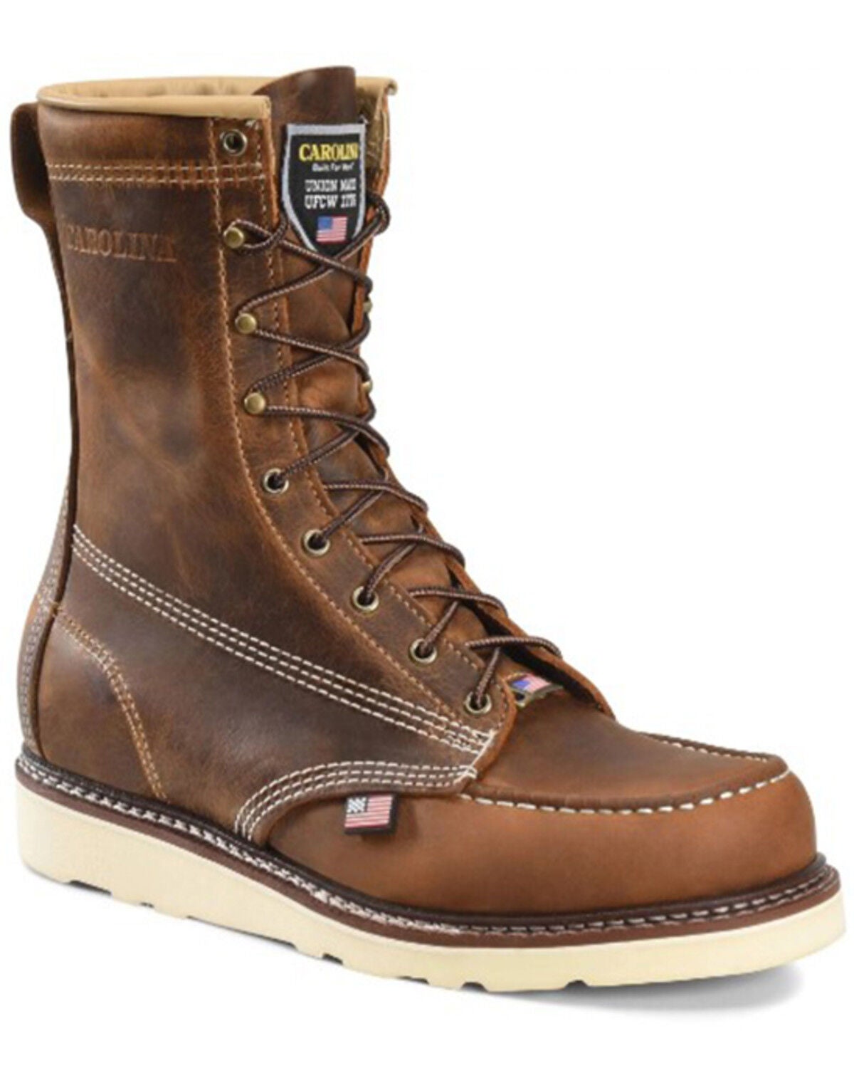 Carolina Men's 8" Lace-Up Work Boots - Moc Toe, Brown, hi-res