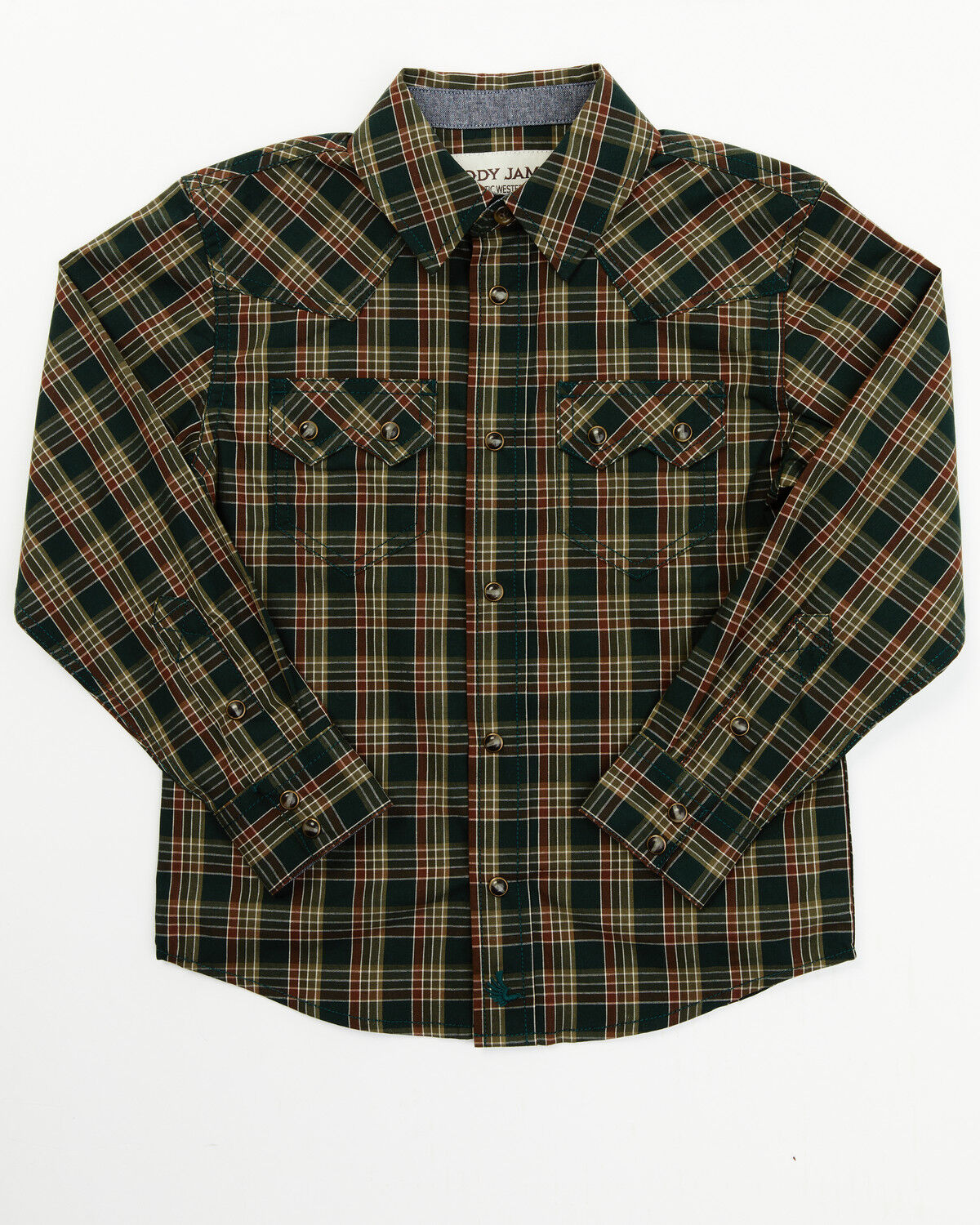 Image #1 - Cody James Toddler Boys' Douglas Fir Plaid Print Long Sleeve Snap Western Shirt - Toddler, Green, hi-res