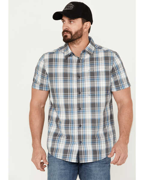 Brothers and Sons Men's Wagoner Plaid Print Short Sleeve Button-Down Western Shirt, White, hi-res