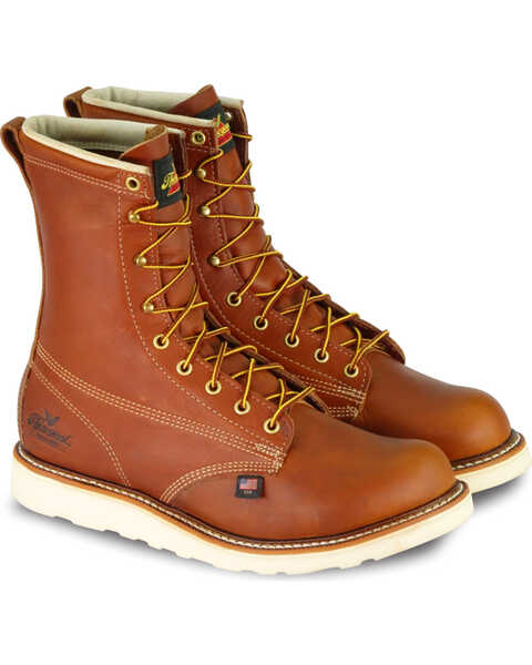 Thorogood Men's 8" American Heritage Made In The USA Wedge Sole Boots - Steel Toe, Brown, hi-res