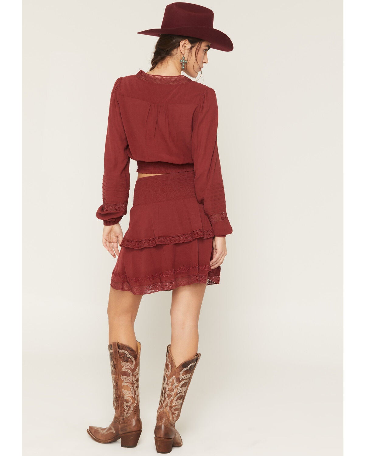Image #4 - Shyanne Women's Embroidered Flutter Mini Skirt, Burgundy, hi-res