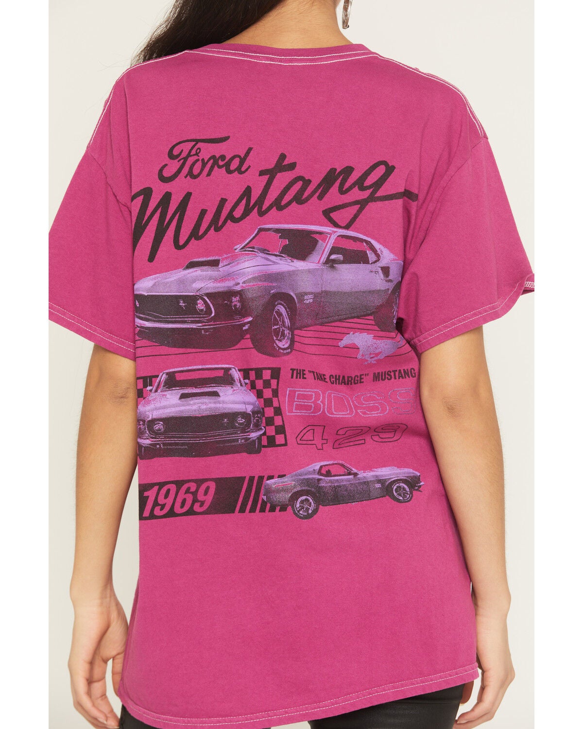 Image #3 - Merch Traffic Women's Ford Mustang Short Sleeve Graphic Tee, Pink, hi-res