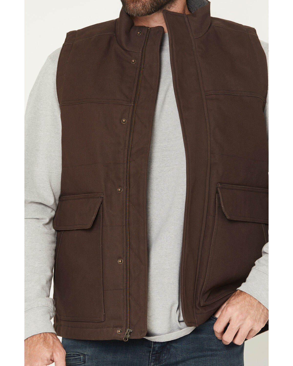 Image #3 - Hawx Men's Granderson Solid Duck Canvas Vest, Dark Brown, hi-res