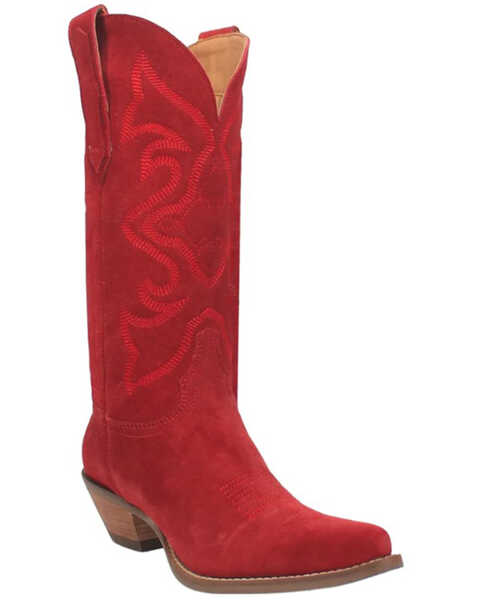Dingo Women's Out West Suede Western Boots - Pointed Toe , Red, hi-res
