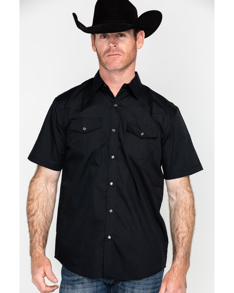 Gibson Men's Black Solid Short Sleeve Western Shirt - Tall, Black, hi-res