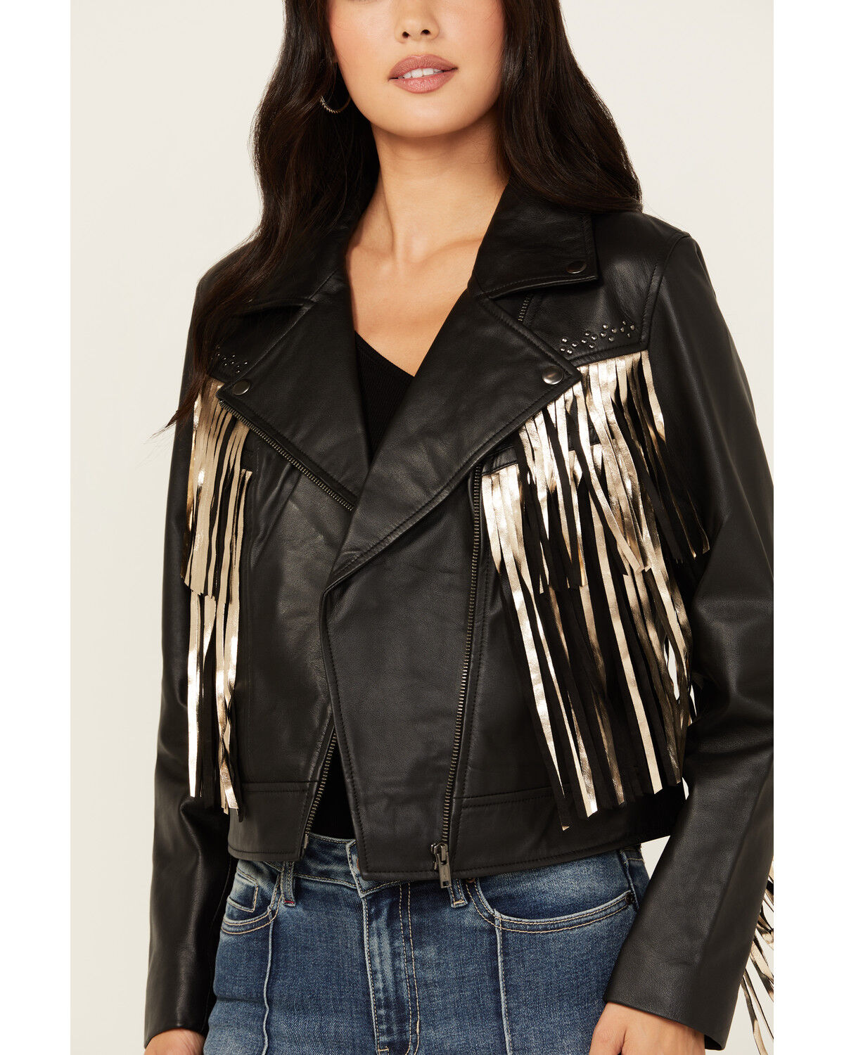 Image #3 - Idyllwind Women's Sparks Studded Thunderbird Fringe Leather Jacket, Black, hi-res