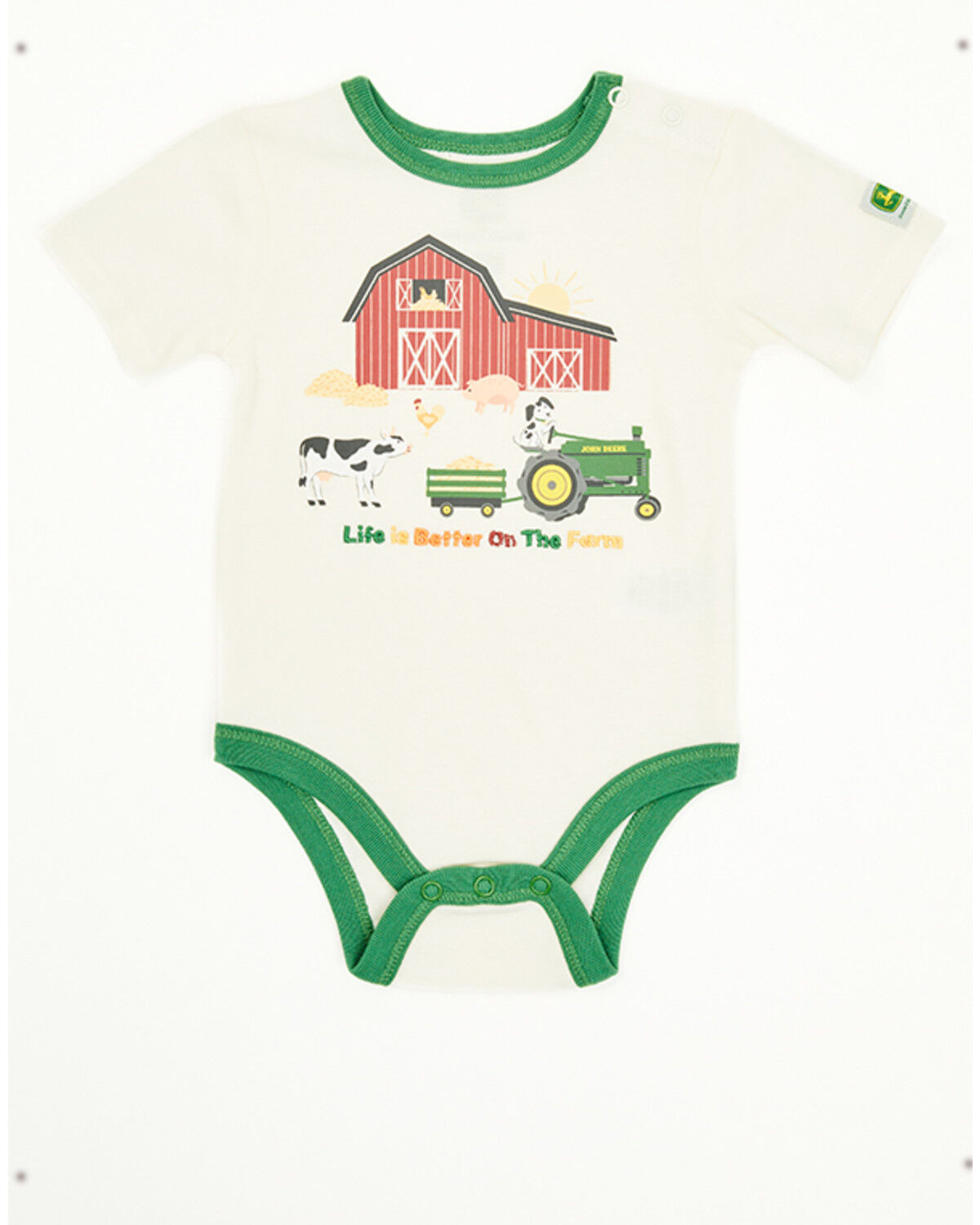 Image #1 - John Deere Infant Boys' Barnyard Short Sleeve Onesie, Cream, hi-res