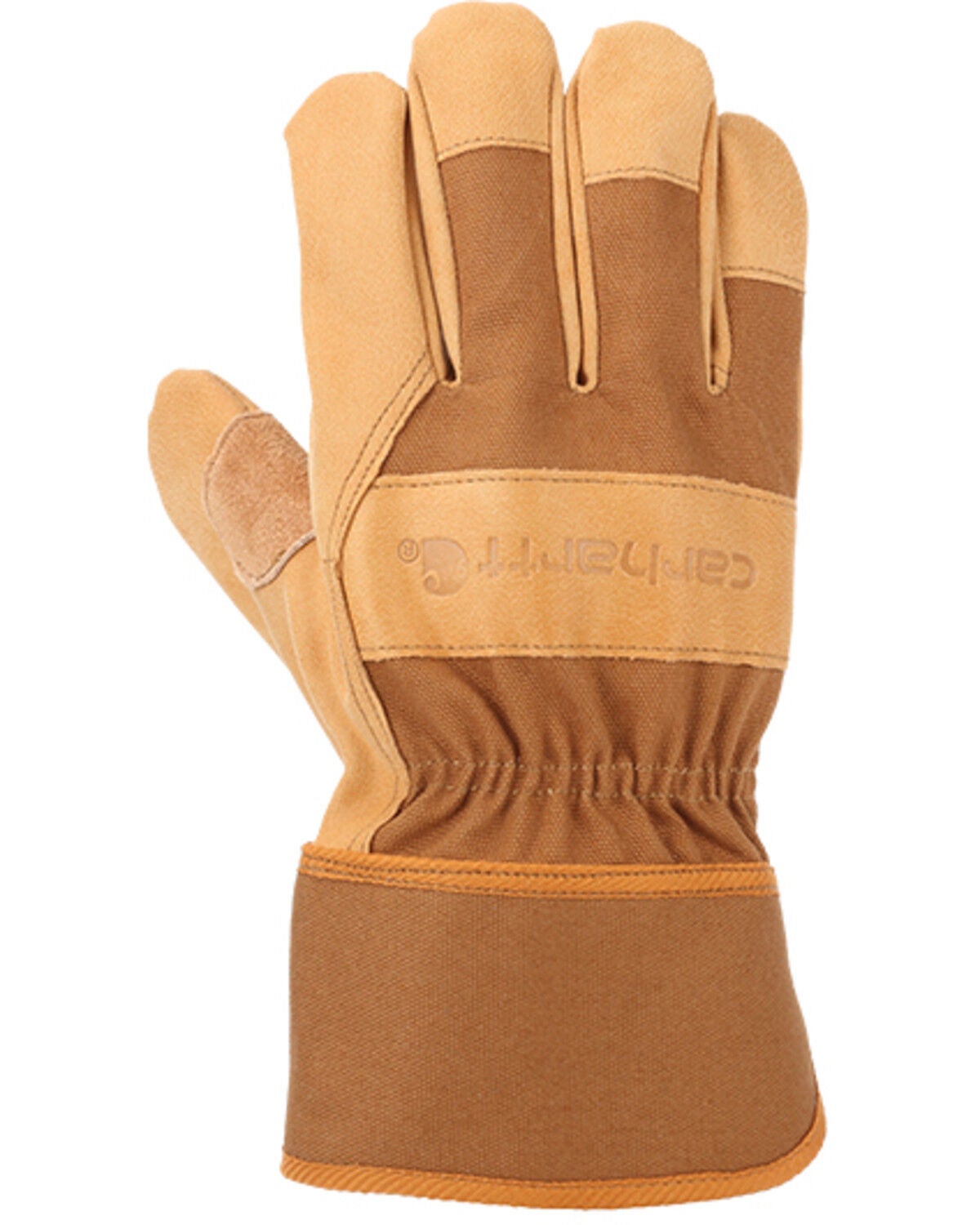 Carhartt Men's Duck & Synthetic Leather Safety Cuff Work Gloves, Brown, hi-res