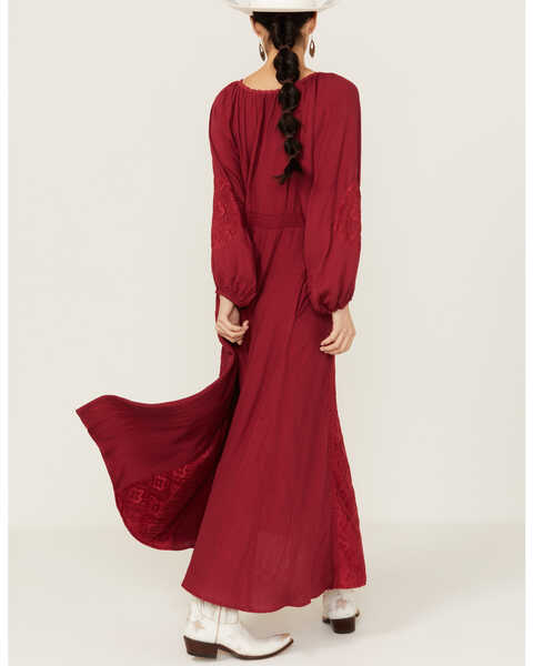 Image #4 - Gunit Solid Lace Women's Long Sleeve Maxi Dress , Wine, hi-res