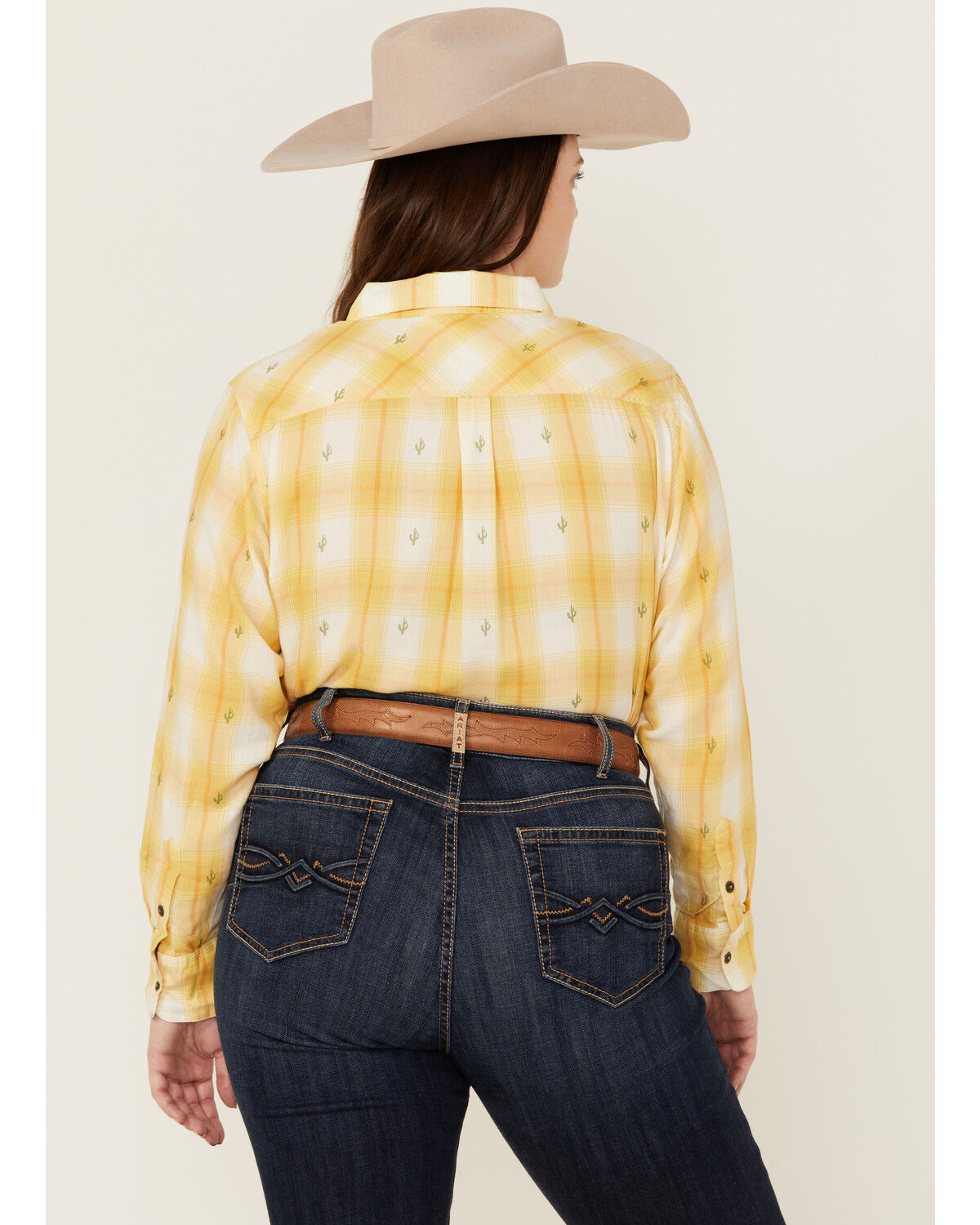 Image #4 - Ariat Women's Billie Jean Cactus Plaid Print Long Sleeve Button-Down Western Shirt - Plus, Yellow, hi-res