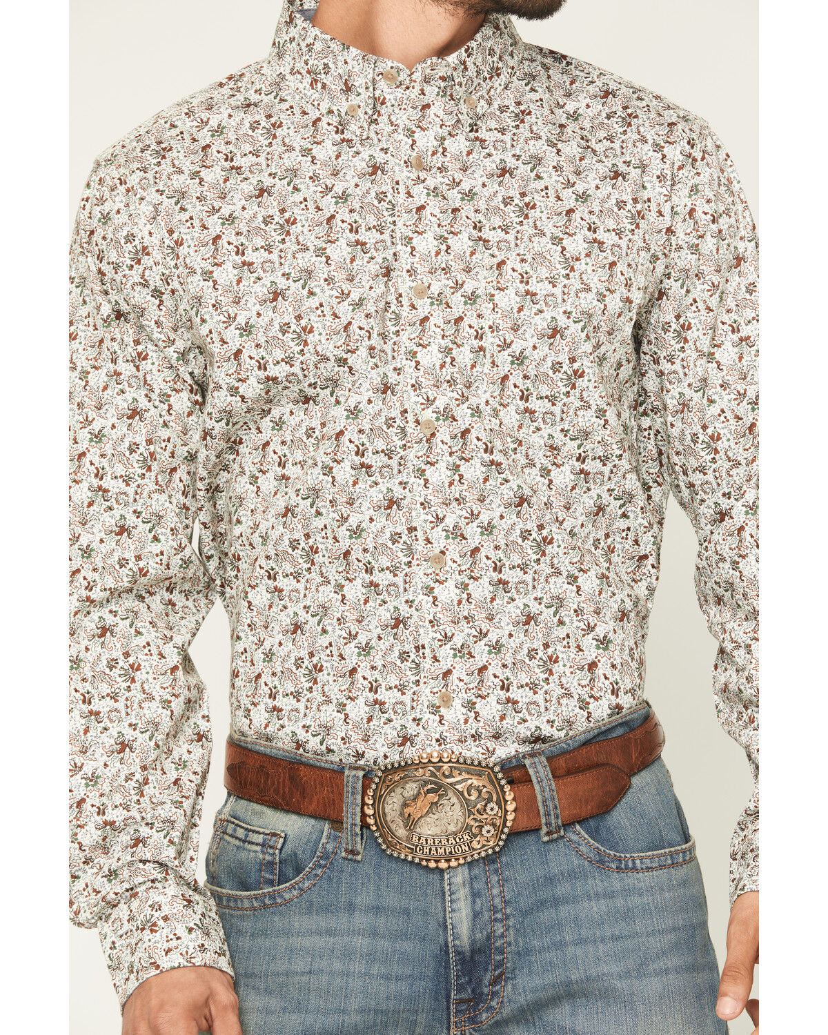 Image #3 - Cody James Men's Picher Floral Print Long Sleeve Button-Down Stretch Western Shirt, Tan, hi-res