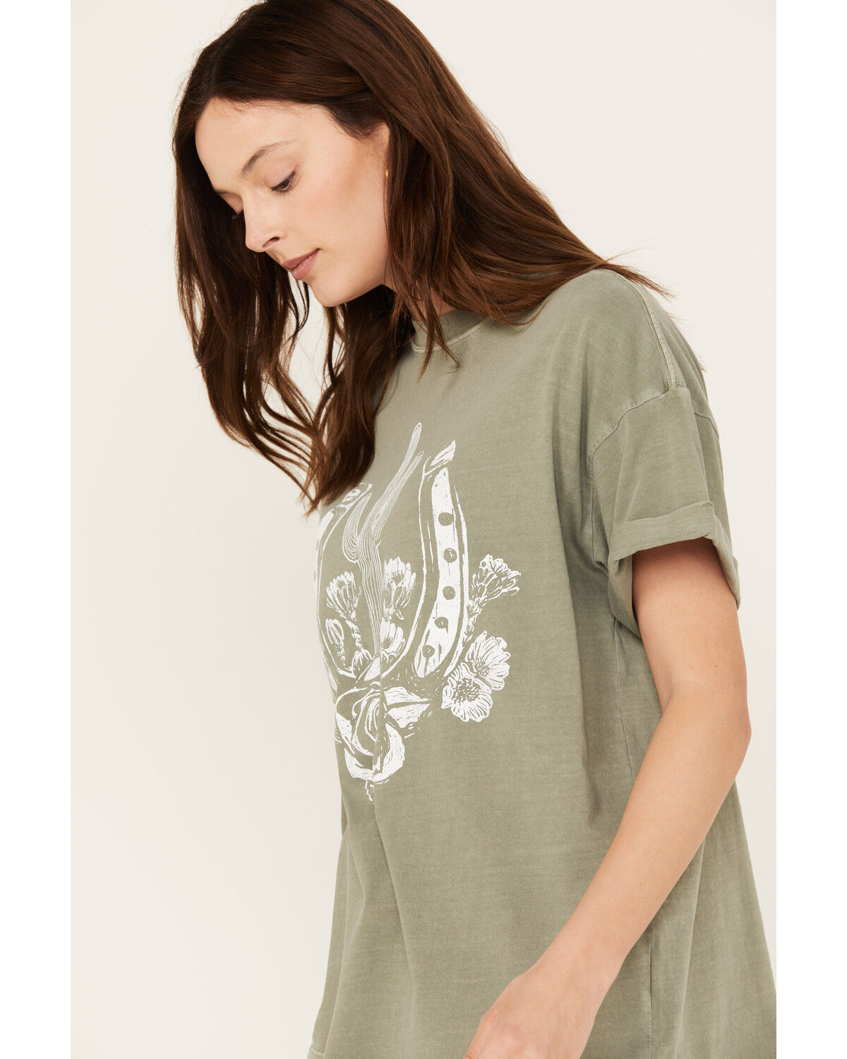 Image #2 - Girl Dangerous Women's Horseshoe Rose Boyfriend Graphic Tee, Green, hi-res