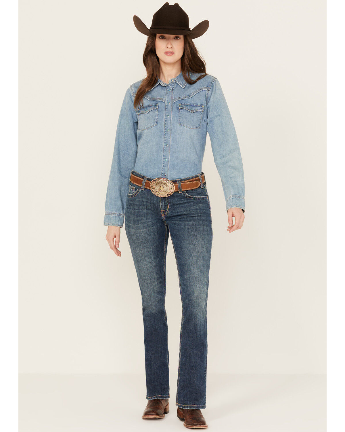 Image #3 - Panhandle Women's Medium Wash Mid Rise Stretch Riding Bootcut Jeans, Medium Wash, hi-res