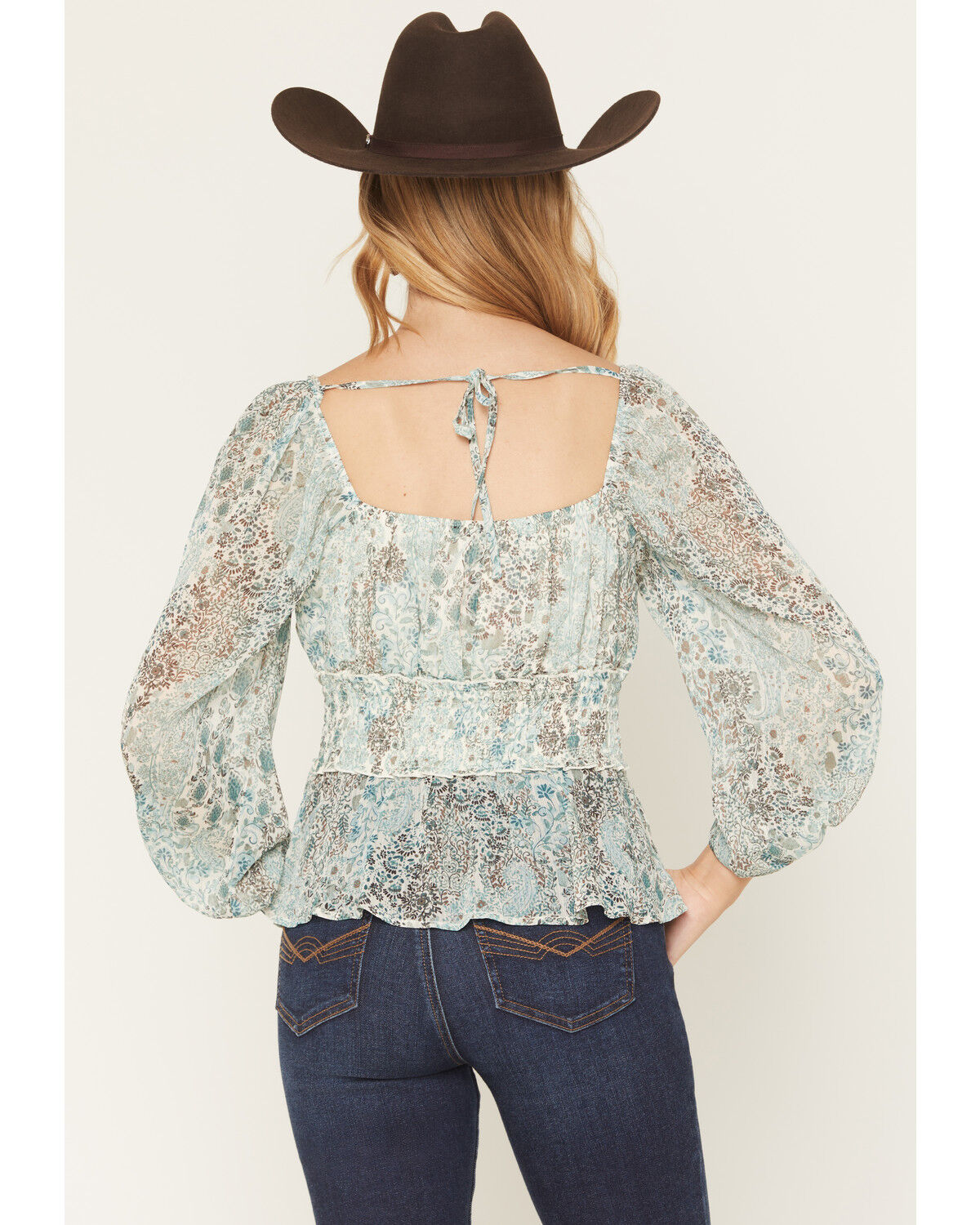 Image #4 - Ash & Violet Women's Boot Barn Exclusive Printed Long Sleeve Shirt, Teal, hi-res