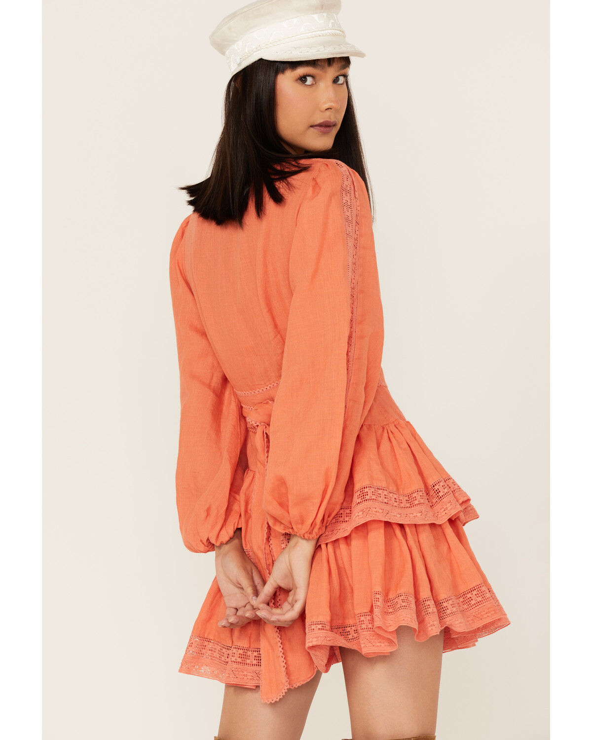 Image #4 - Maia Bergman Women's Mika Lace Tiered Mini Dress, Orange, hi-res