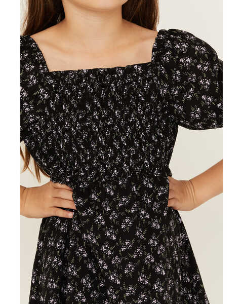 Image #3 - Hayden LA Girls' Floral Print Quarter Sleeve Dress, Black, hi-res
