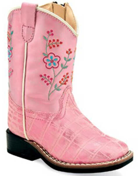 Old West Toddler Girls' Crocodile Print Western Boots - Broad Square Toe, Pink, hi-res