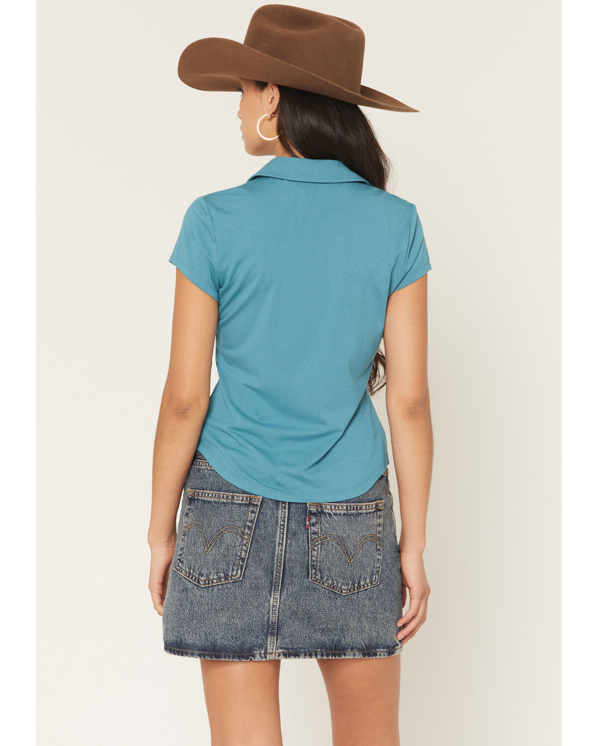 Image #4 - Shyanne Women's Ruched Short Sleeve Button-Down Shirt, Turquoise, hi-res
