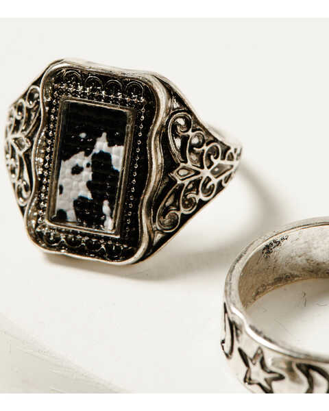 Image #3 - Shyanne Women's Cow Print and Labradorite Ring Set - 3 Piece , Silver, hi-res