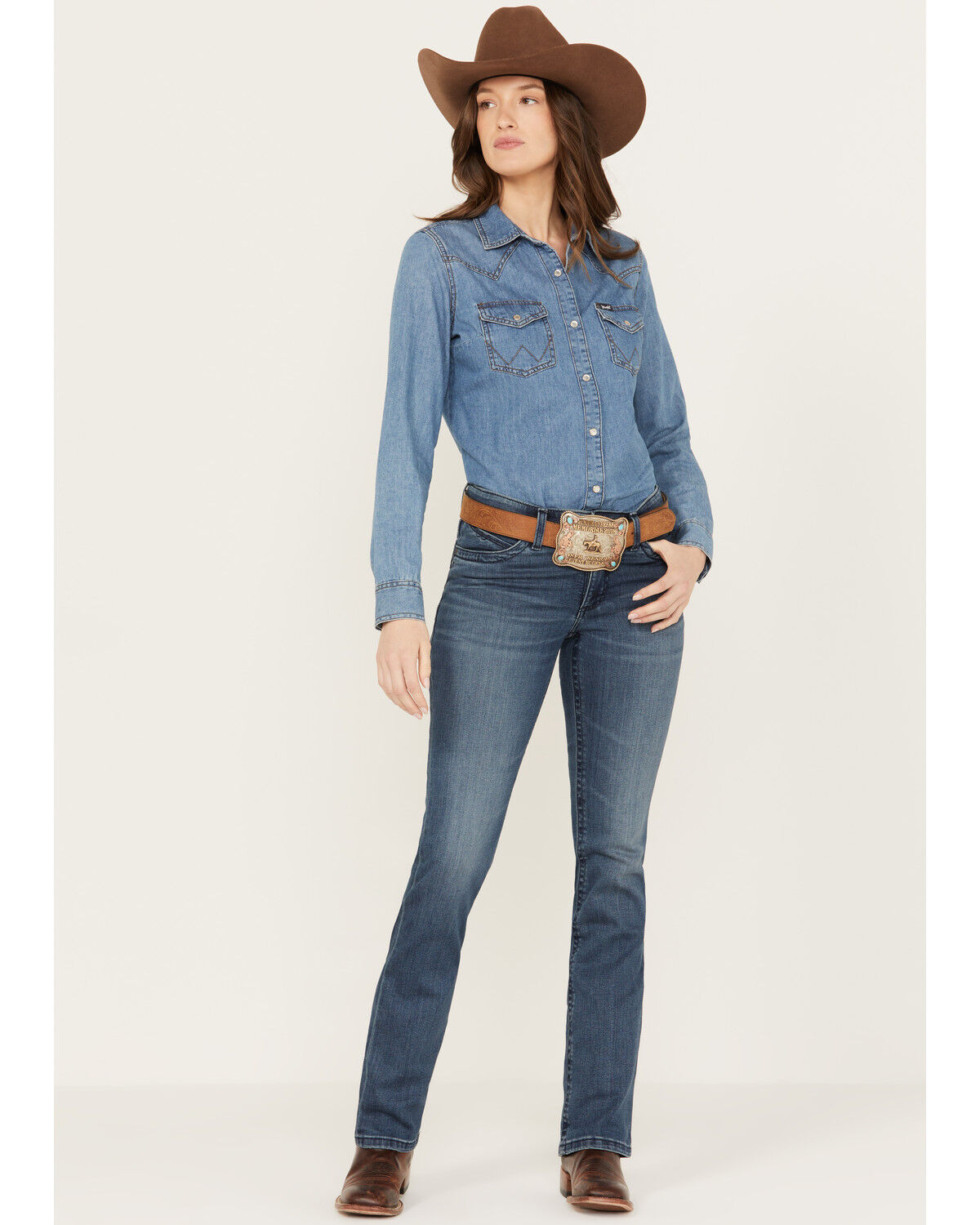 Image #1 - Wrangler Women's Dark Wash Mid Rise Ultimate Riding Bootcut Jeans, Dark Wash, hi-res
