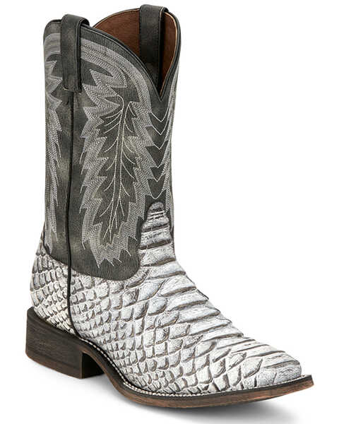 Image #1 - Nocona Men's Mescalero Rugged Snake Print Western Boots - Broad Square Toe, White, hi-res