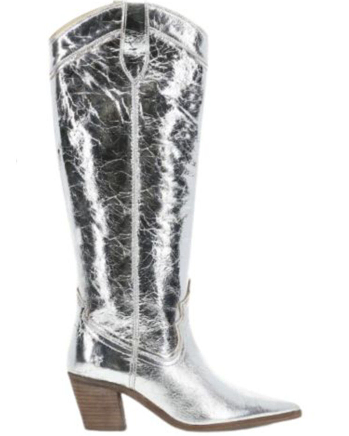 Image #2 - Frye Women's Sara Metallic Tall Western Boots - Round Toe, Silver, hi-res