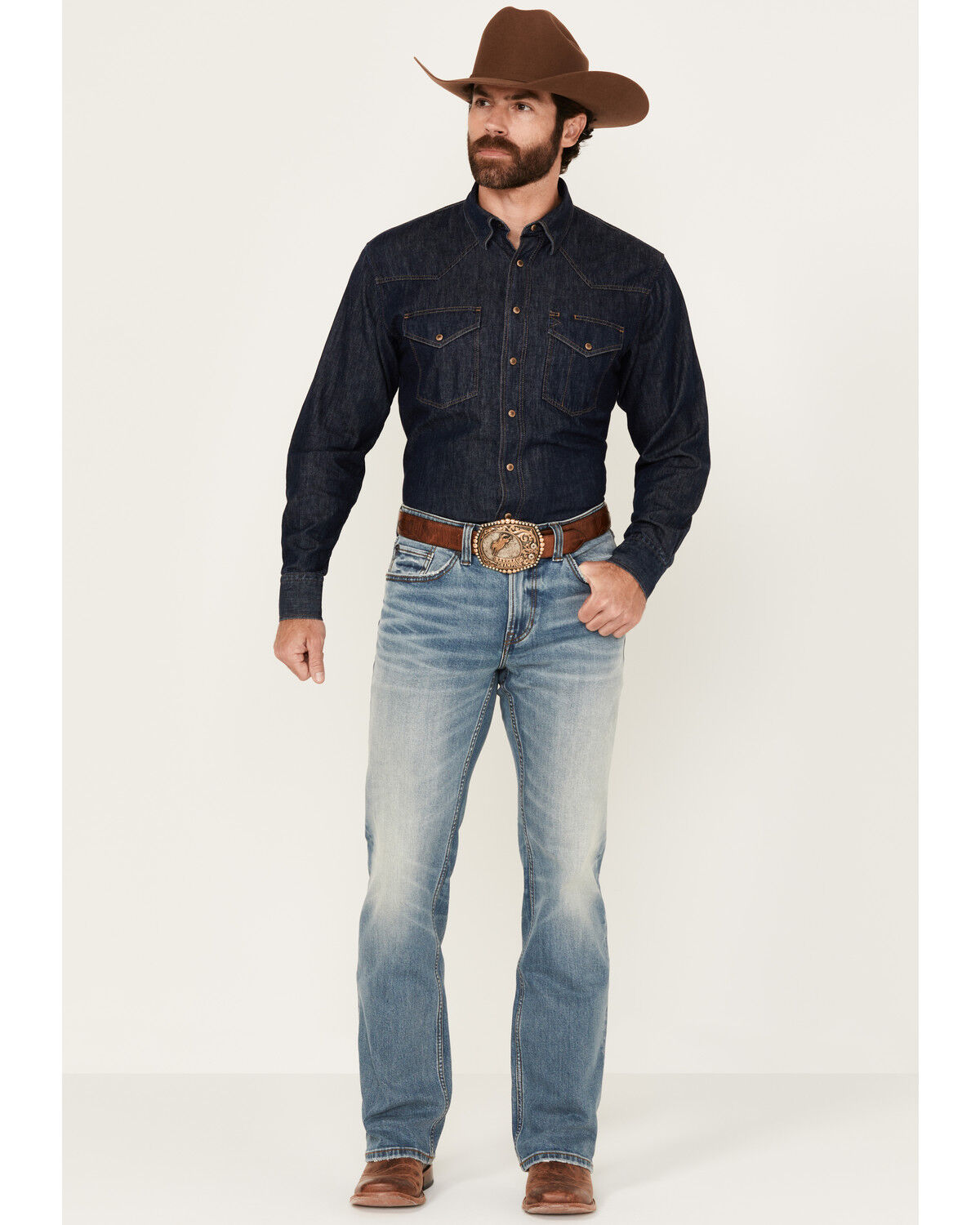 Image #1 - RANK 45® Men's Bodie Medium Wash Slim Bootcut Performance Stretch Denim Jeans, Light Wash, hi-res