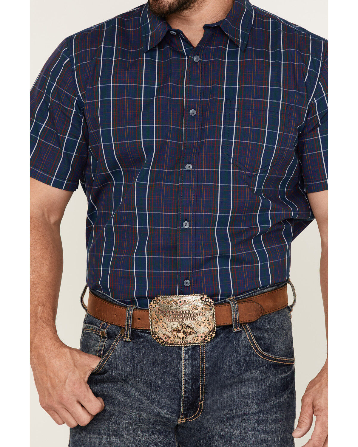 Image #3 - Gibson Men's Lost Leader Plaid Short Sleeve Button Down Western Shirt, Navy, hi-res