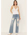 Ceros Women's Pheonix High Rise Crochet Flare Jeans, Medium Wash, hi-res