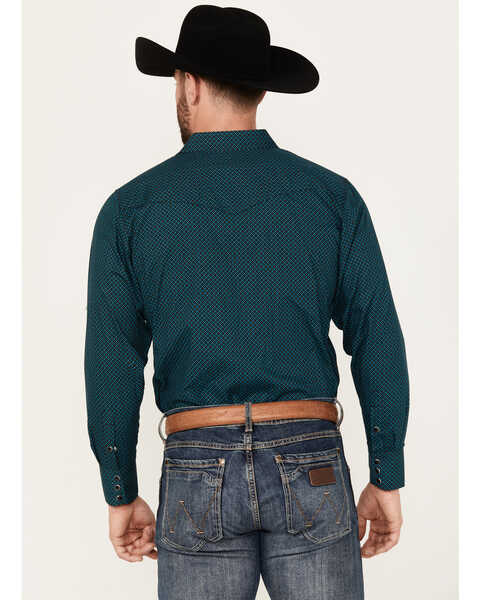 Image #4 - Rodeo Clothing Men's Geo Print Long Sleeve Snap Western Shirt, Turquoise, hi-res
