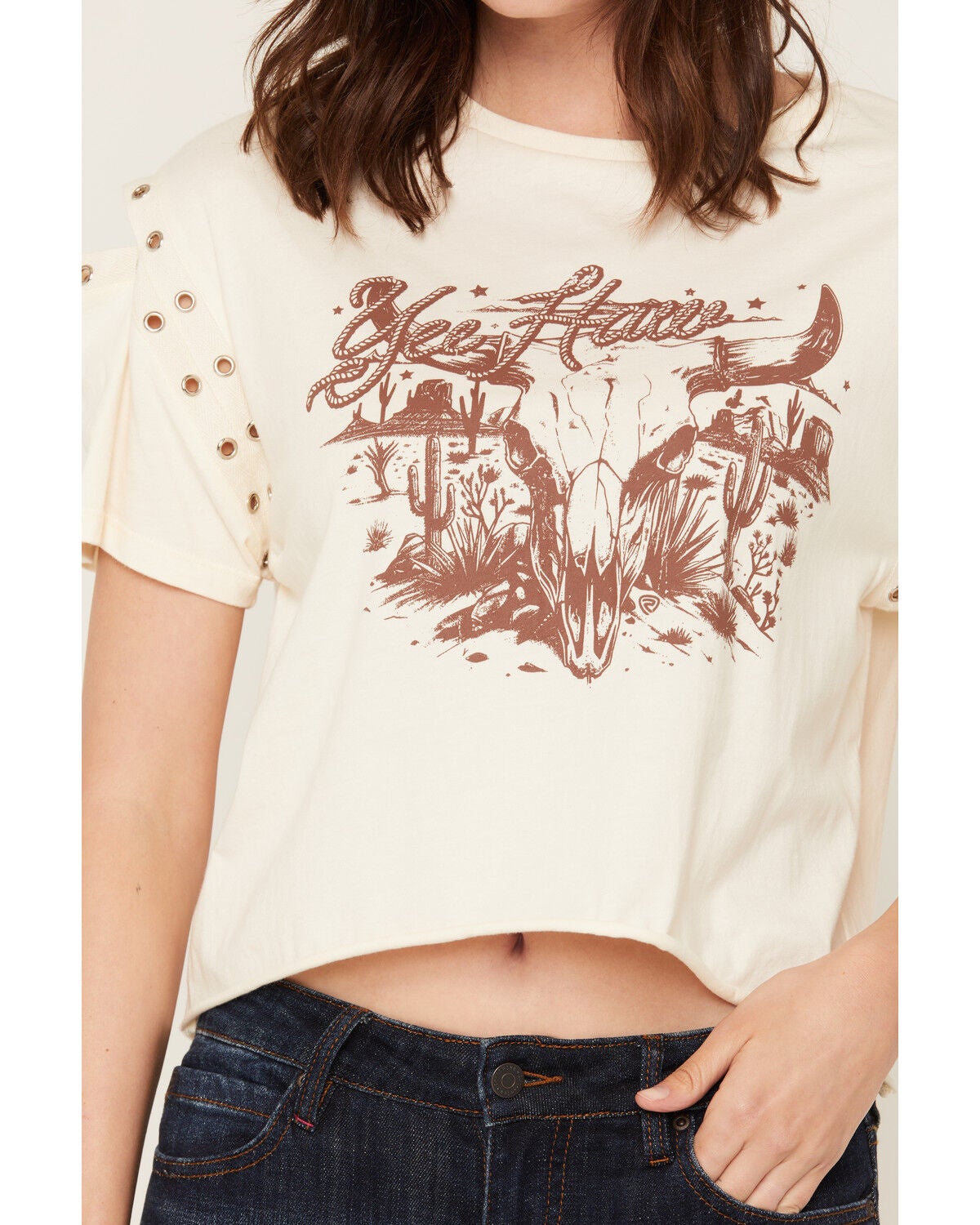 Image #3 - Rock & Roll Denim Women's Western Steer Short Sleeve Graphic Tee, Cream, hi-res