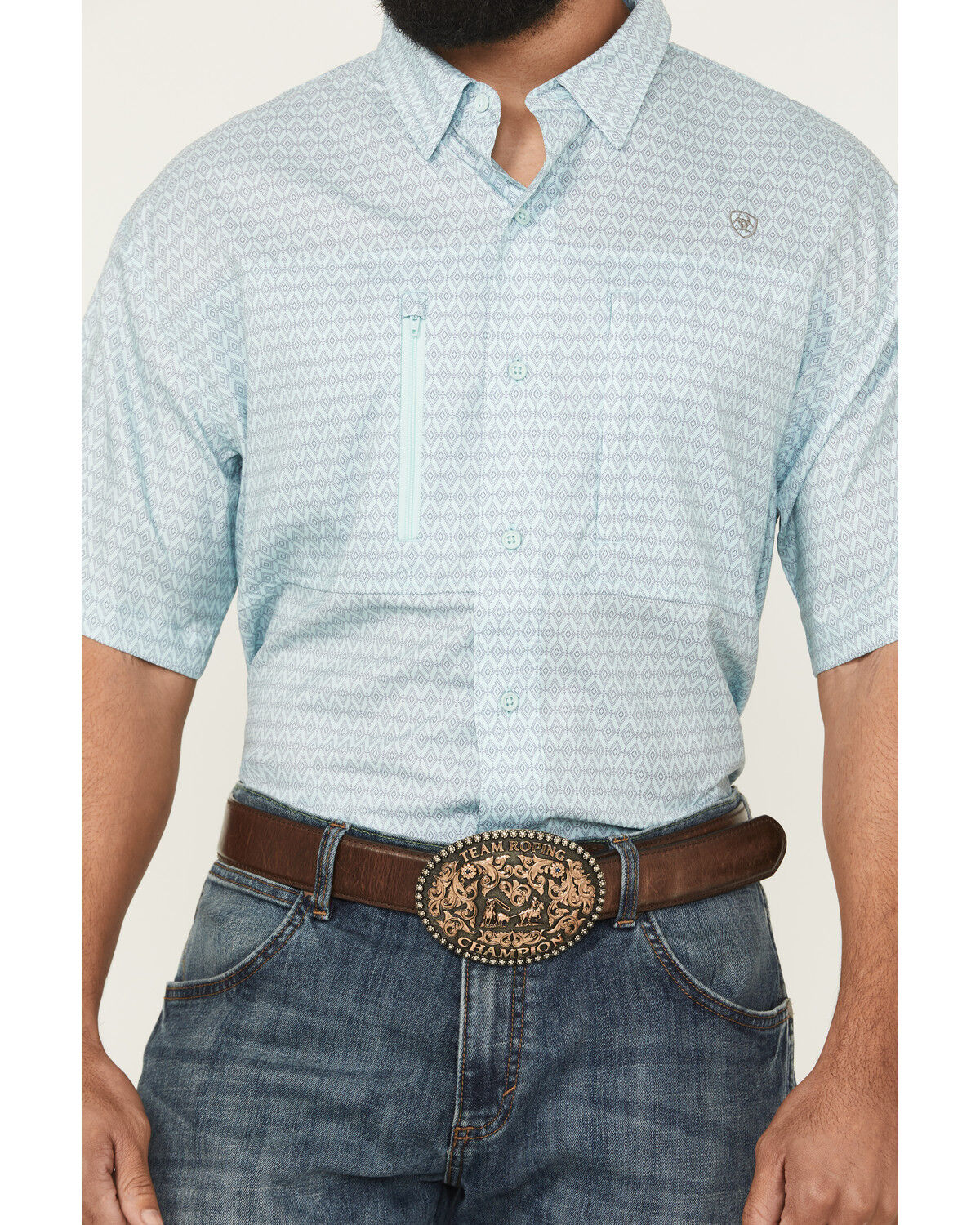 Image #3 - Ariat Men's VentTek Geo Print Short Sleeve Button-Down Western Shirt - Big, Aqua, hi-res