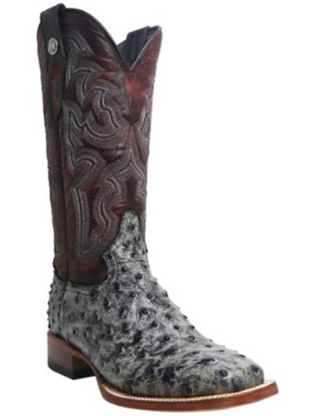 Image #1 - Tanner Mark Women's Rita Ballou Faux Ostrich Western Boots - Broad Square Toe, Charcoal, hi-res