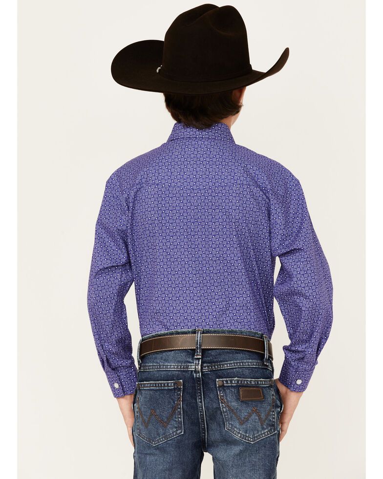Panhandle Select Boys' Purple Geo Print Long Sleeve Snap Western Shirt , Purple, hi-res