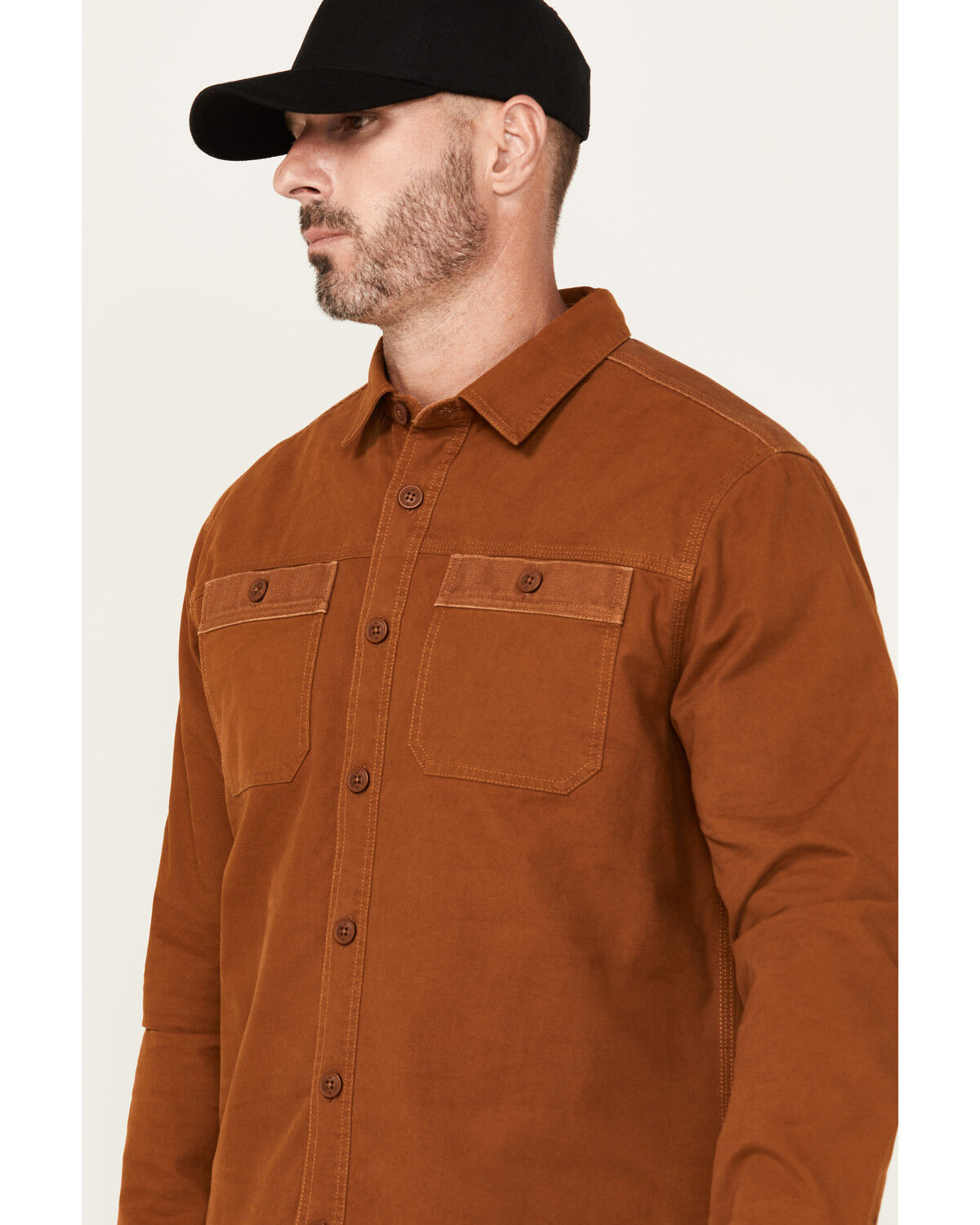 Image #2 - Lucky Brand Workwear Men's Solid Slub Canvas Long Sleeve Button-Down Work Shirt, Brown, hi-res