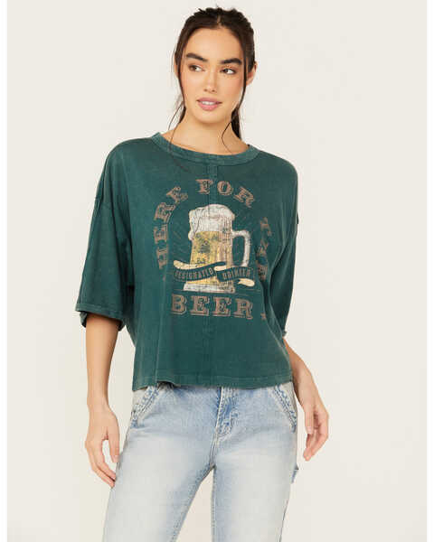 Image #1 - Cleo + Wolf Women's Aria Short Sleeve Boxy Cropped Graphic Tee, Forest Green, hi-res