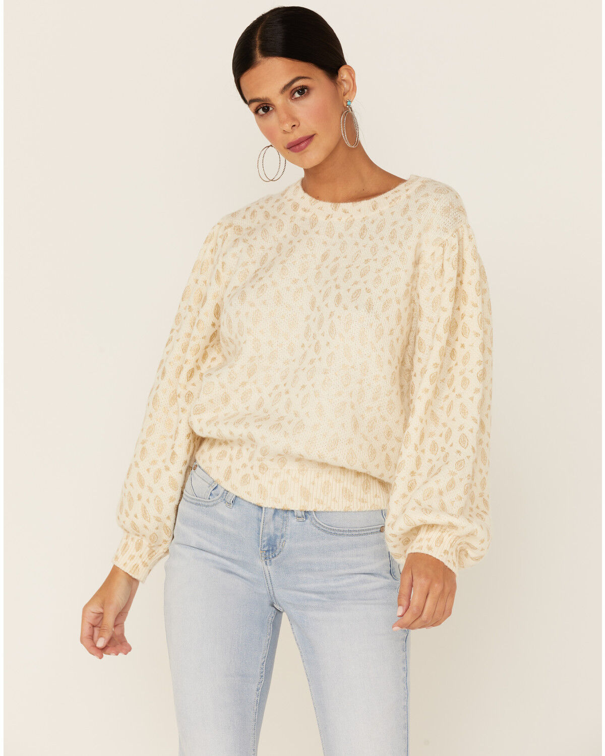 Image #1 - Molly Bracken Women's Leaf Print Sweater, , hi-res