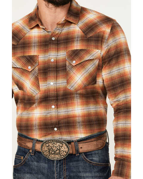 Image #3 - Pendleton Men's Wyatt Plaid Print Long Sleeve Pearl Snap Western Shirt , Coffee, hi-res