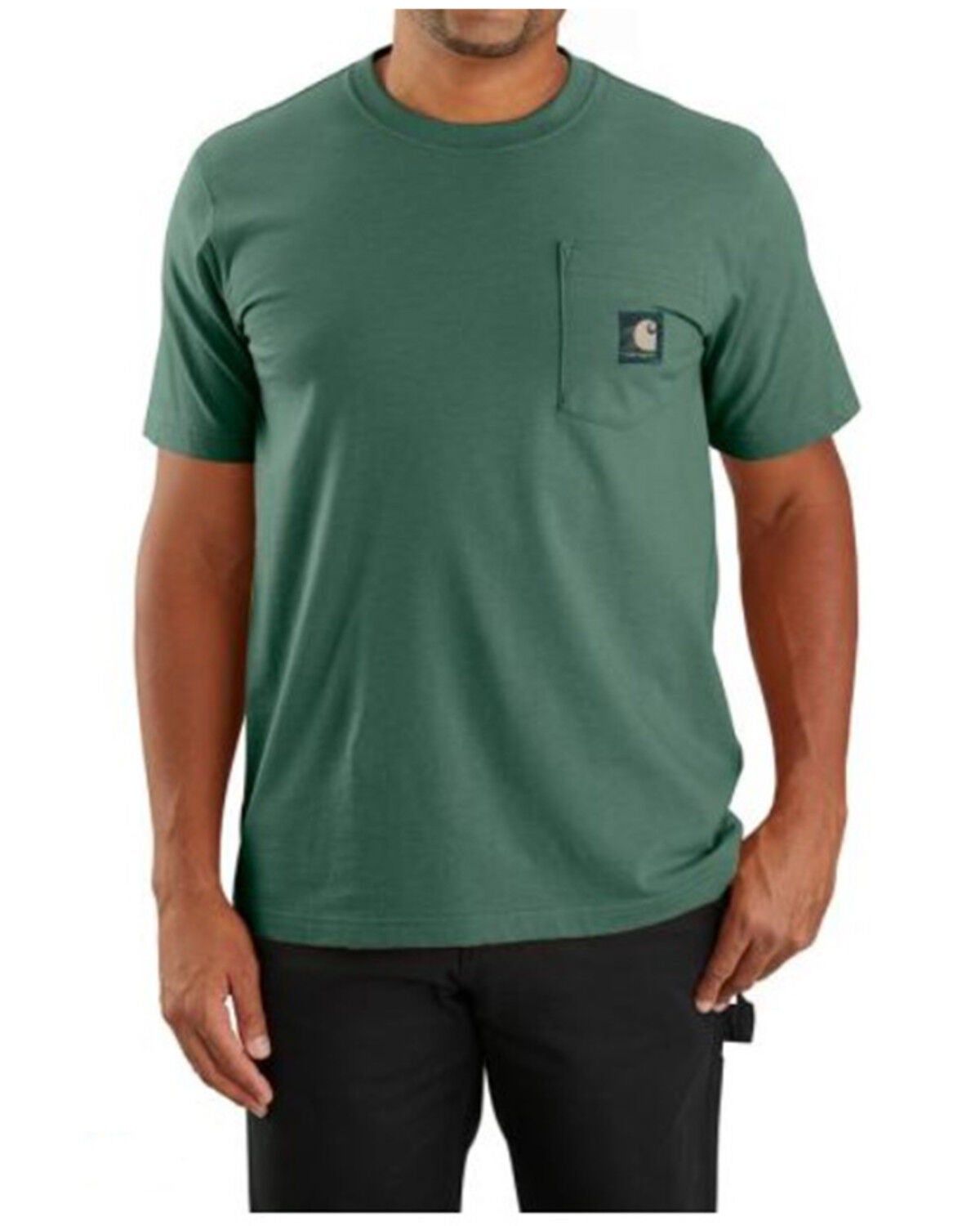 Carhartt Men's Relaxed Fit Lightweight Logo Short Sleeve Work T-Shirt, Heather Green, hi-res