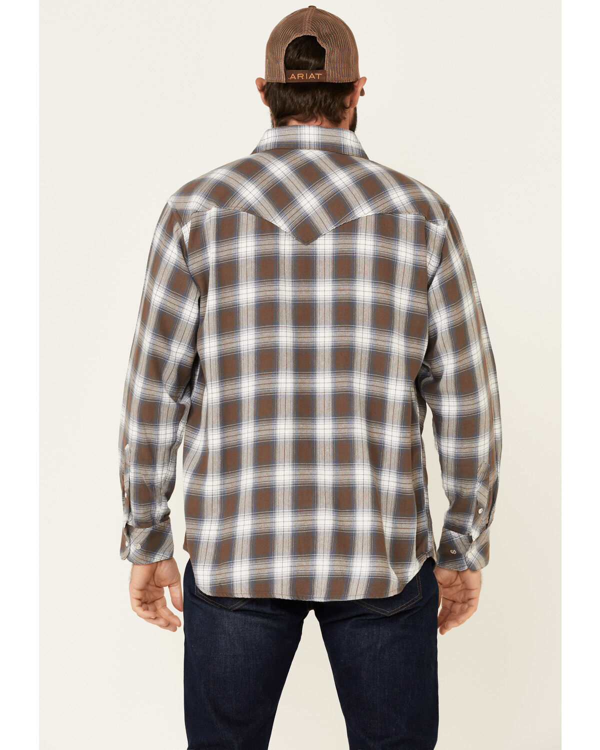 Image #4 - Resistol Men's Cedar Ombre Plaid Print Long Sleeve Snap Western Shirt, Brown, hi-res