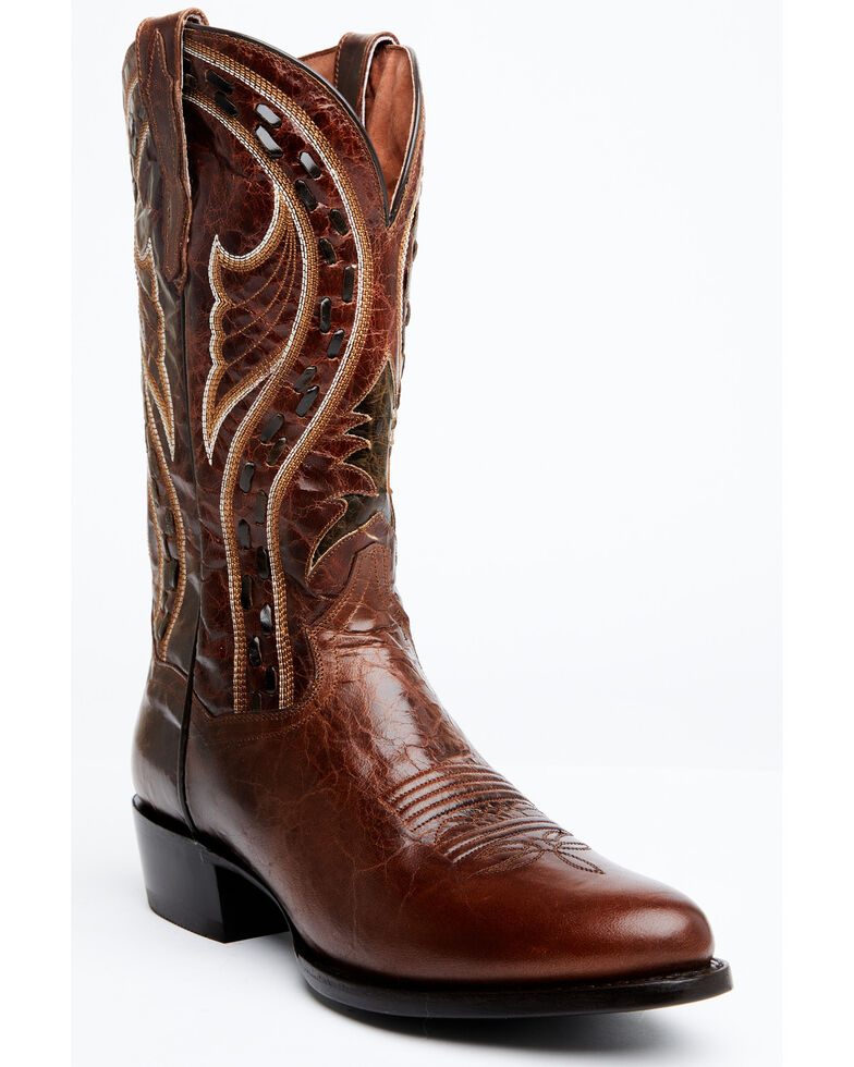 Dan Post Men's Swirled Embroidery Western Boots - Round Toe, Pecan, hi-res