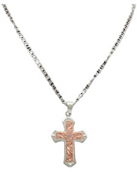 M & F Western Women's Silver & Copper Cross Necklace, Silver, hi-res