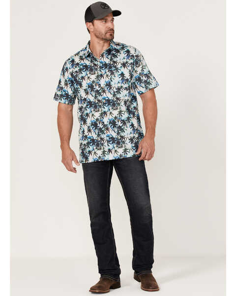 Image #2 - Scully Men's Palm Tree Floral Print Short Sleeve Button Down Western Shirt , White, hi-res
