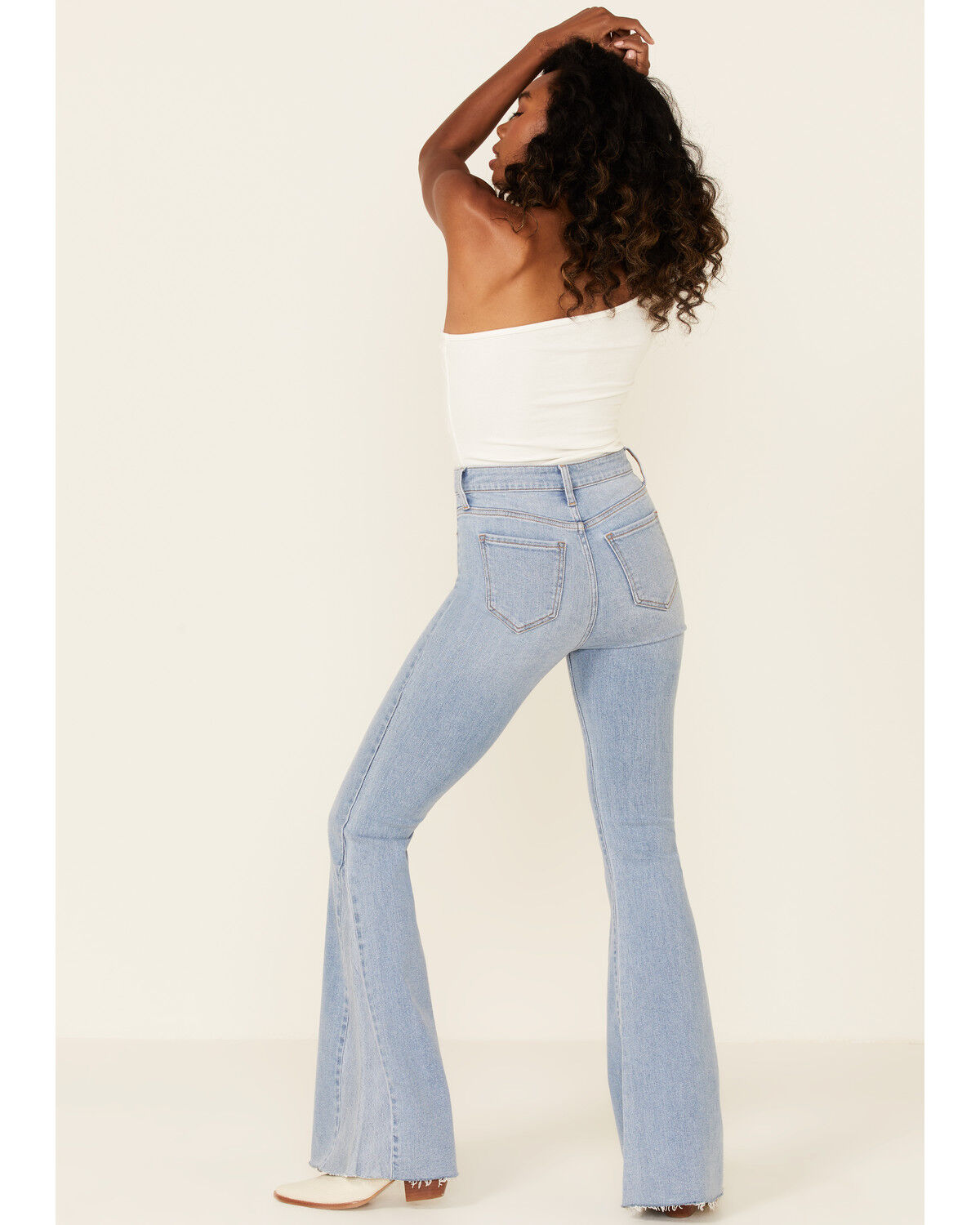 Image #2 - Cello Women's Light Wash High Rise Flare Frayed Hem Jeans, , hi-res